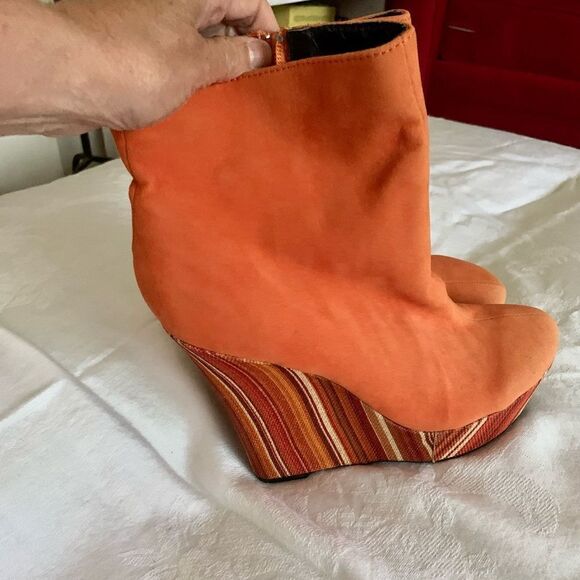 Orange Suede Wedge Bootie - Picture 6 of 7